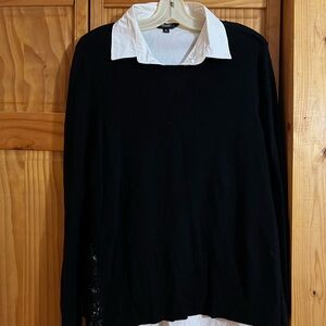 Simply Vera Vera Wang Black Crewneck Sweater with White Collar